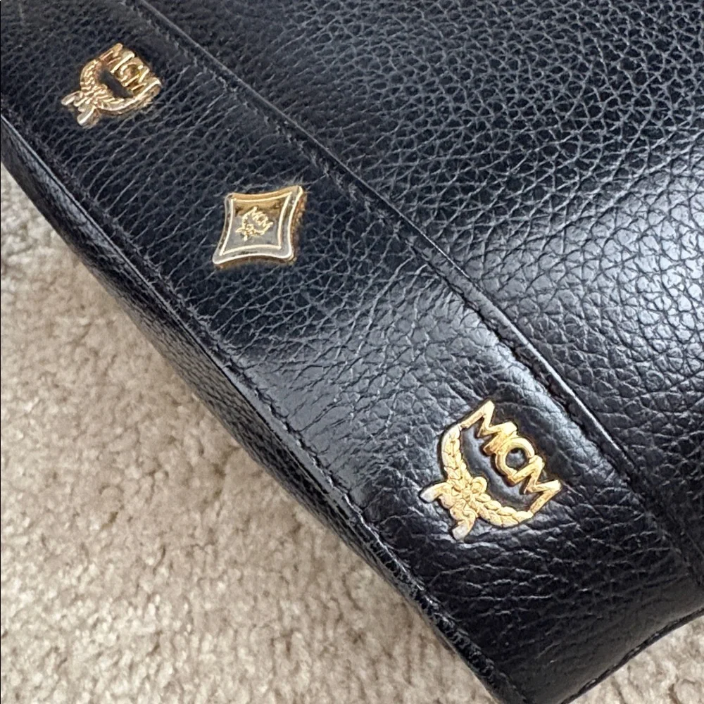 MCM Black Leather Top-Handle Satchel with Gold Hardware - Picture 13 of 13